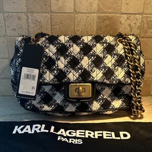 Karl Lagerfeld Black and White Plaid Shoulder Bag